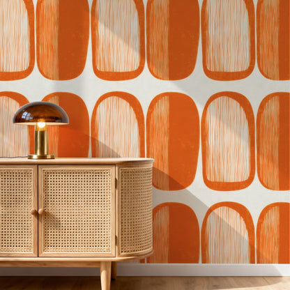 Orange Geometric large scale wallpaper in a styled room