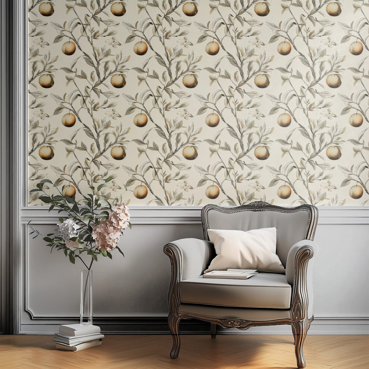Orange Grove large scale wallpaper in a styled room