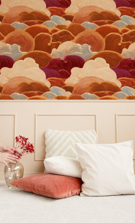 Orange Wave large scale wallpaper in a styled room