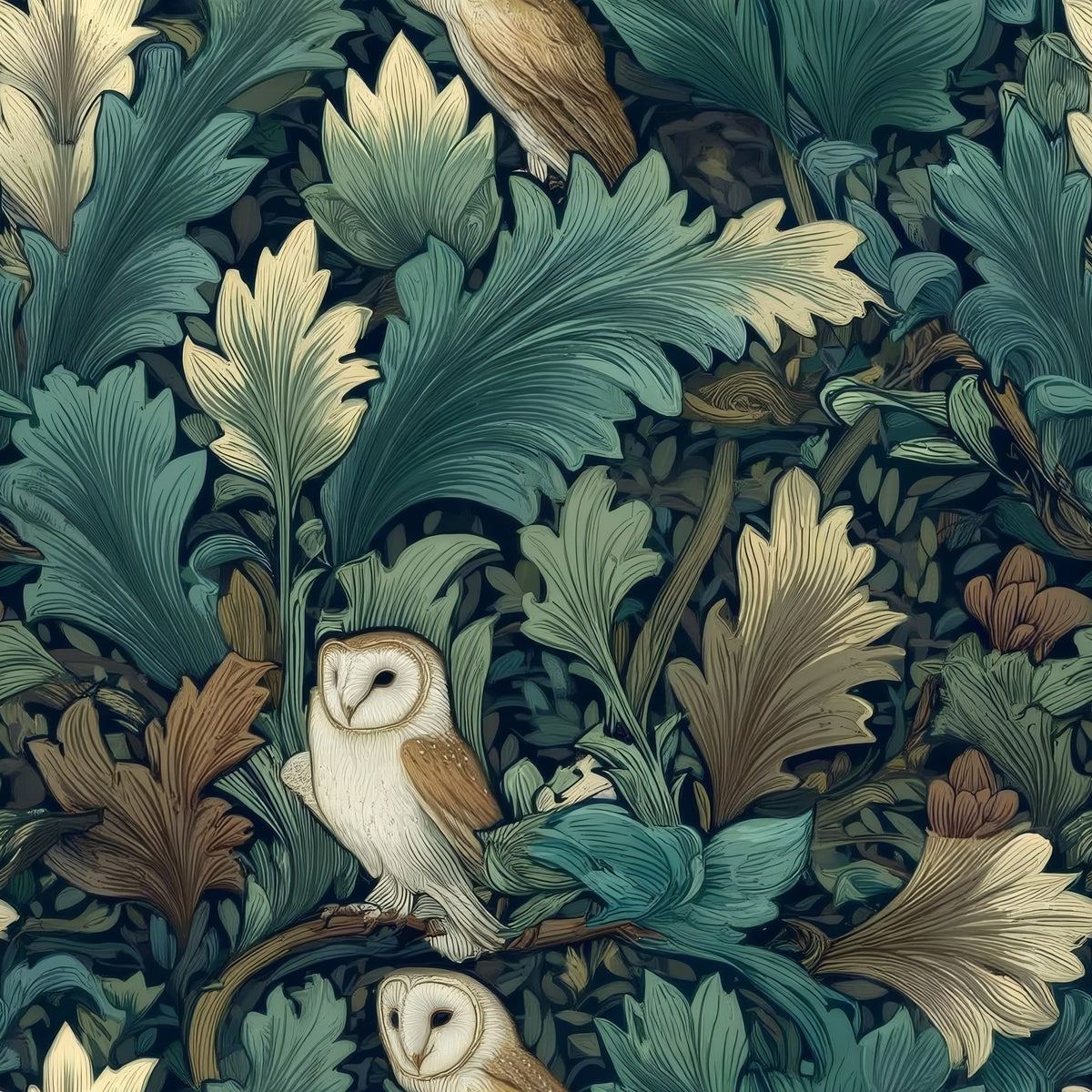 Owl Thicket large scale wallpaper pattern repeat