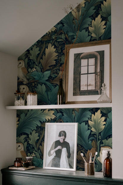 Owl Thicket large scale wallpaper in a styled room