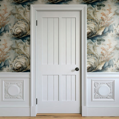 Oyster Shore large scale wallpaper in a styled room