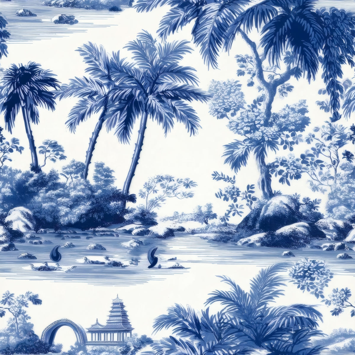 Pagoda Garden large scale wallpaper pattern repeat