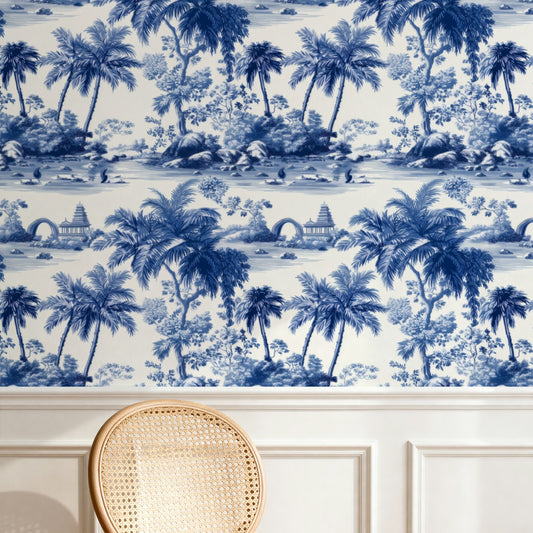 Pagoda Garden large scale wallpaper in a styled room