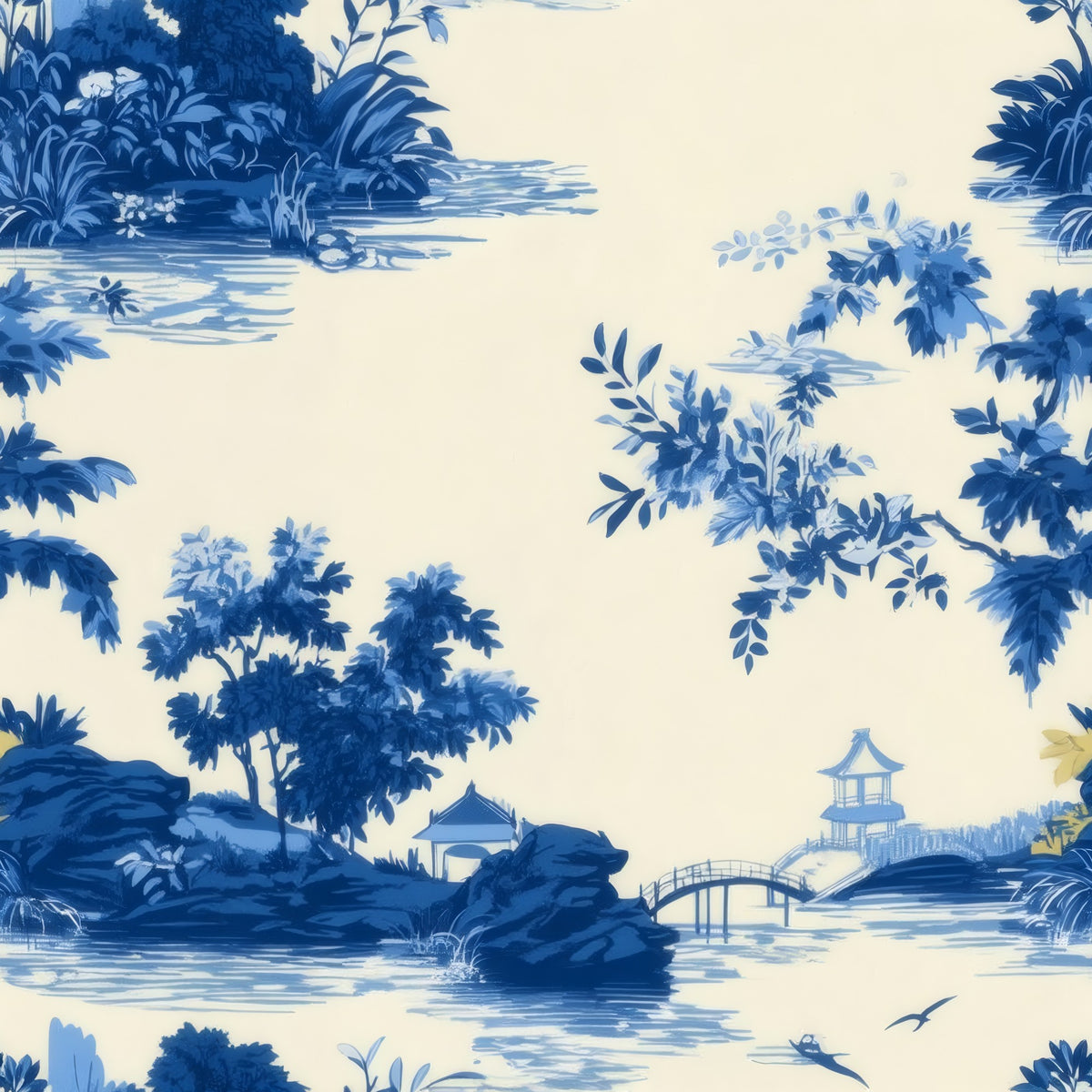 Pagoda Toile large scale wallpaper pattern repeat