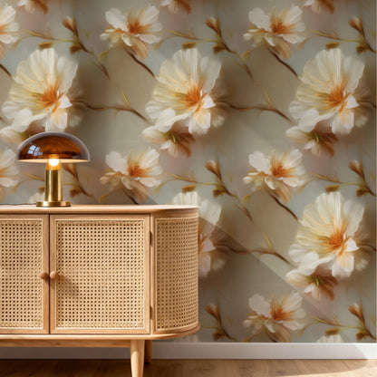 Painted Blossom large scale wallpaper in a styled room