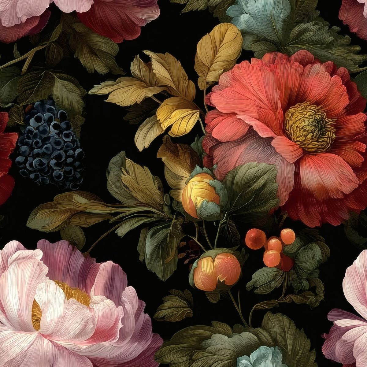 Painted Bouquet large scale wallpaper pattern repeat