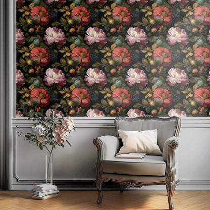 Painted Bouquet large scale wallpaper in a styled room