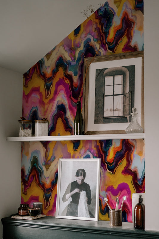 Painted Bridges large scale wallpaper in a styled room
