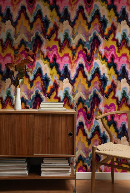 Painted Bridges large scale wallpaper in a styled room