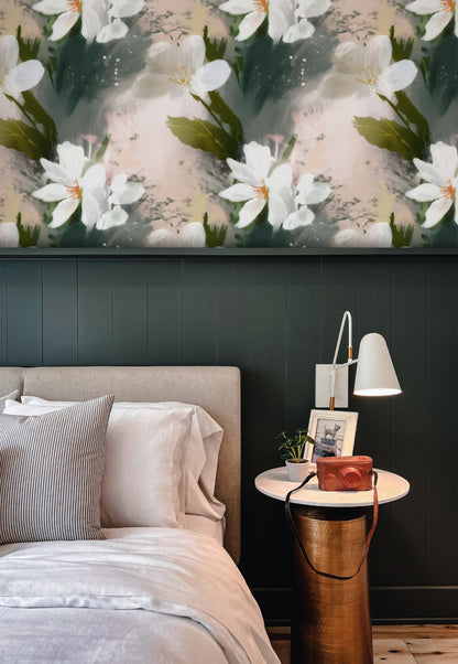 Painted Flora large scale wallpaper in a styled room