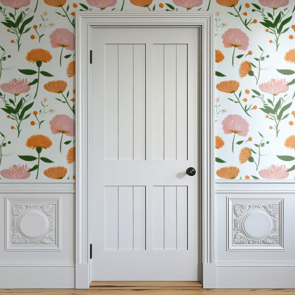 Painted Meadow large scale wallpaper in a styled room