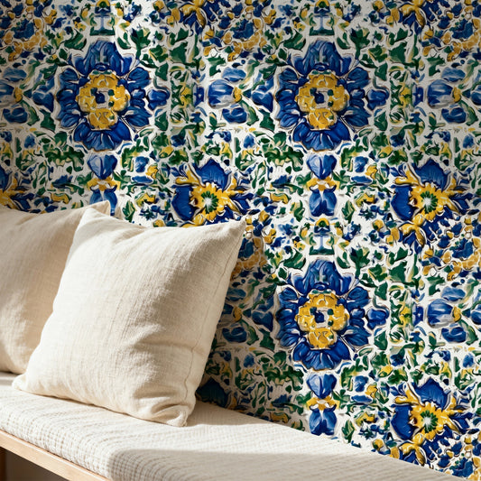 Painted Tile large scale wallpaper in a styled room