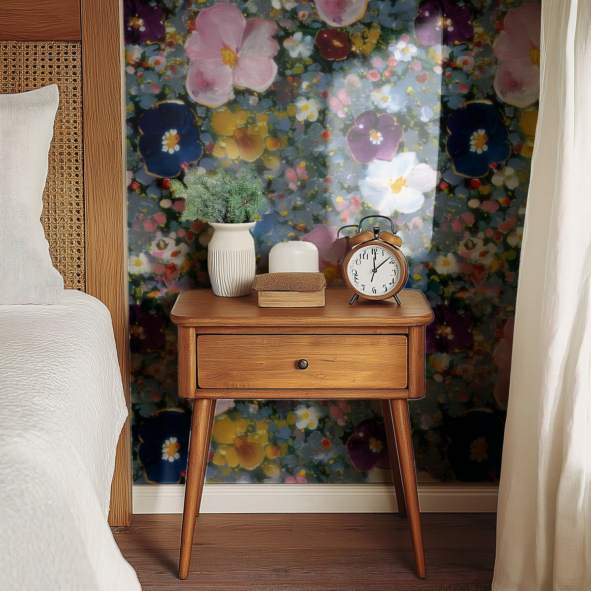 Pansy Patch large scale wallpaper in a styled room