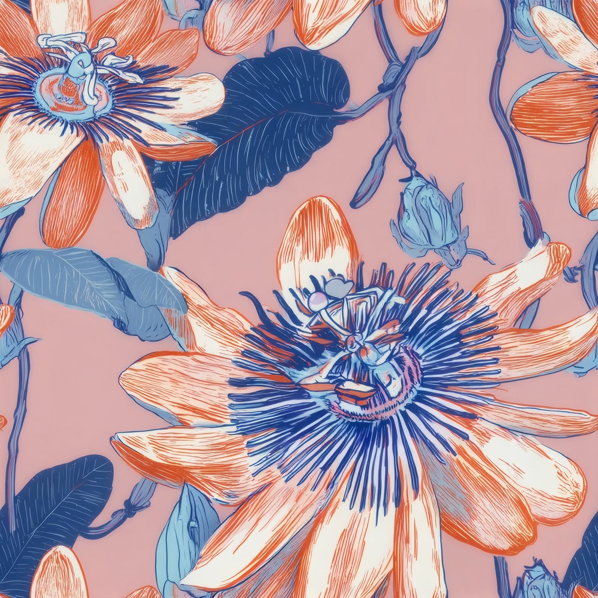 Passion Flower large scale wallpaper pattern repeat