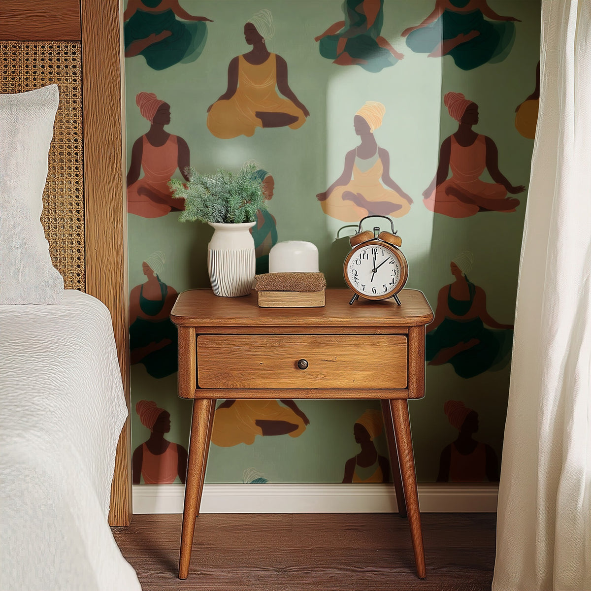 Pastel Yoga large scale wallpaper in a styled room