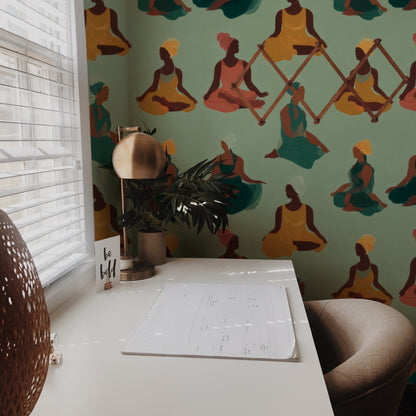 Pastel Yoga large scale wallpaper in a styled room