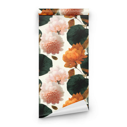 Roll of Peach Dahlia large scale wallpaper