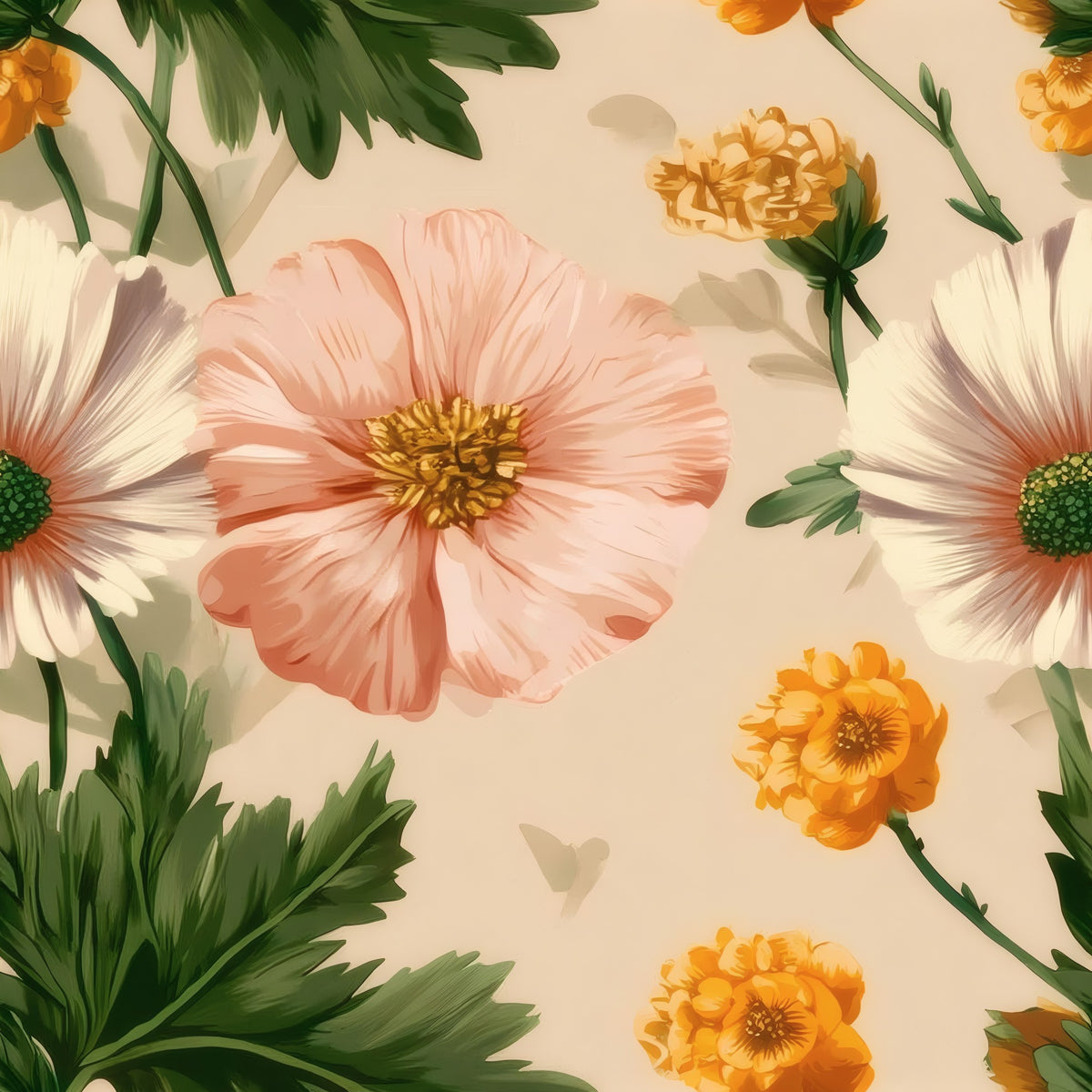 Peach Daisy large scale wallpaper pattern repeat