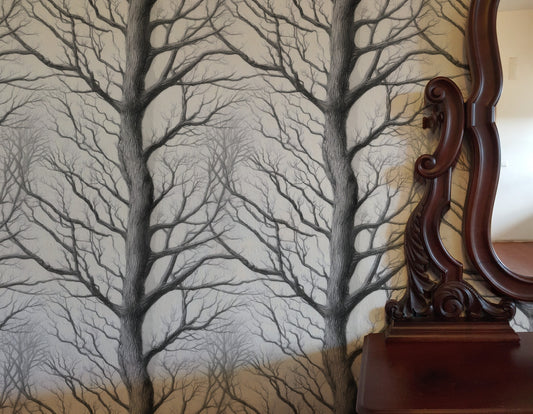 Pencil Forest large scale wallpaper in a styled room