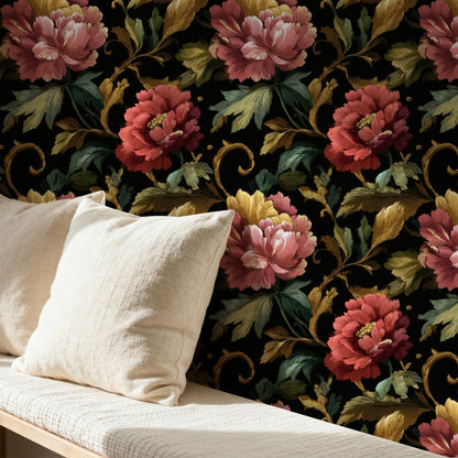 Peony Bouquet large scale wallpaper in a styled room