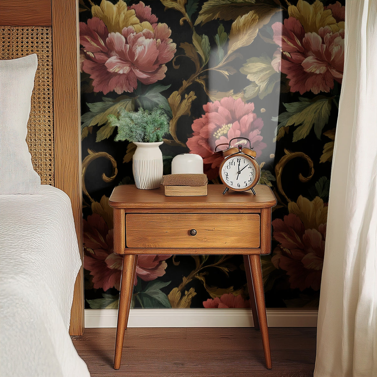 Peony Bouquet large scale wallpaper in a styled room