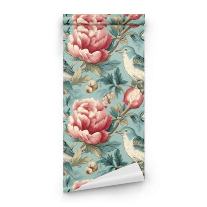 Roll of Peony Perch large scale wallpaper