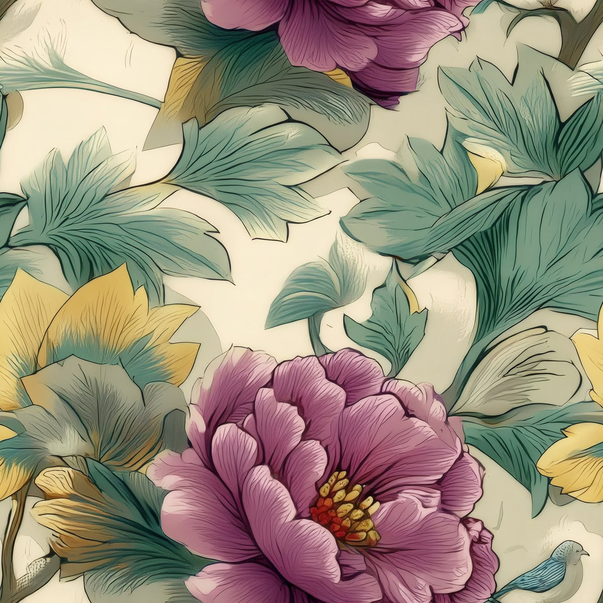 Peony Thicket large scale wallpaper pattern repeat