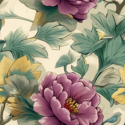 Peony Thicket large scale wallpaper pattern repeat