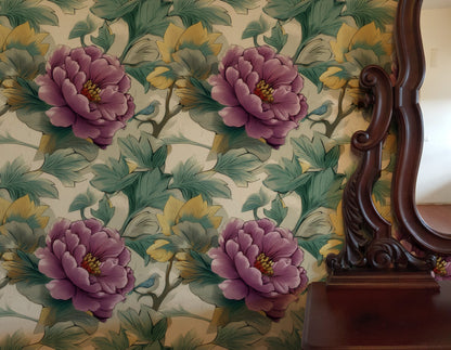 Peony Thicket large scale wallpaper in a styled room