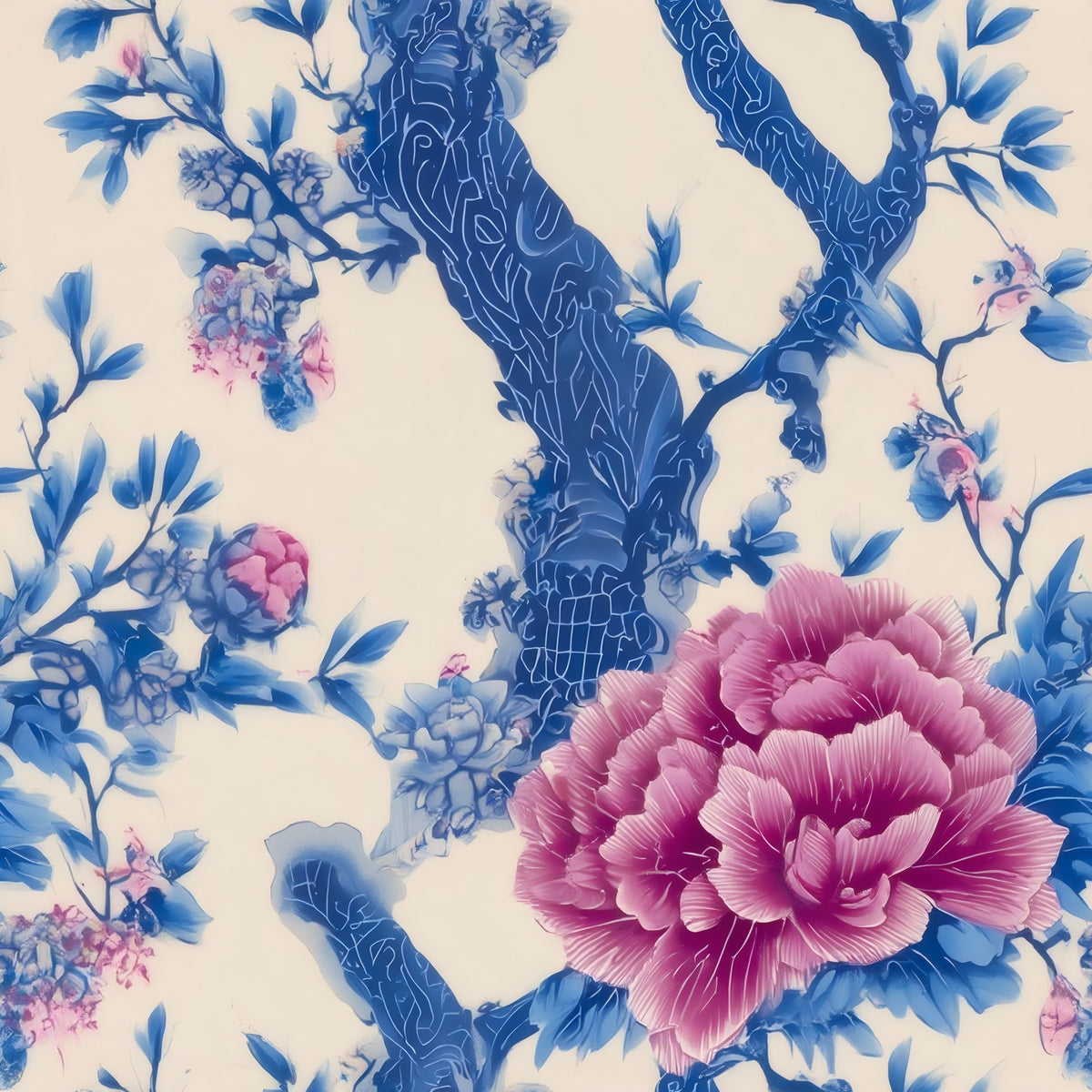 Peony Tree large scale wallpaper pattern repeat