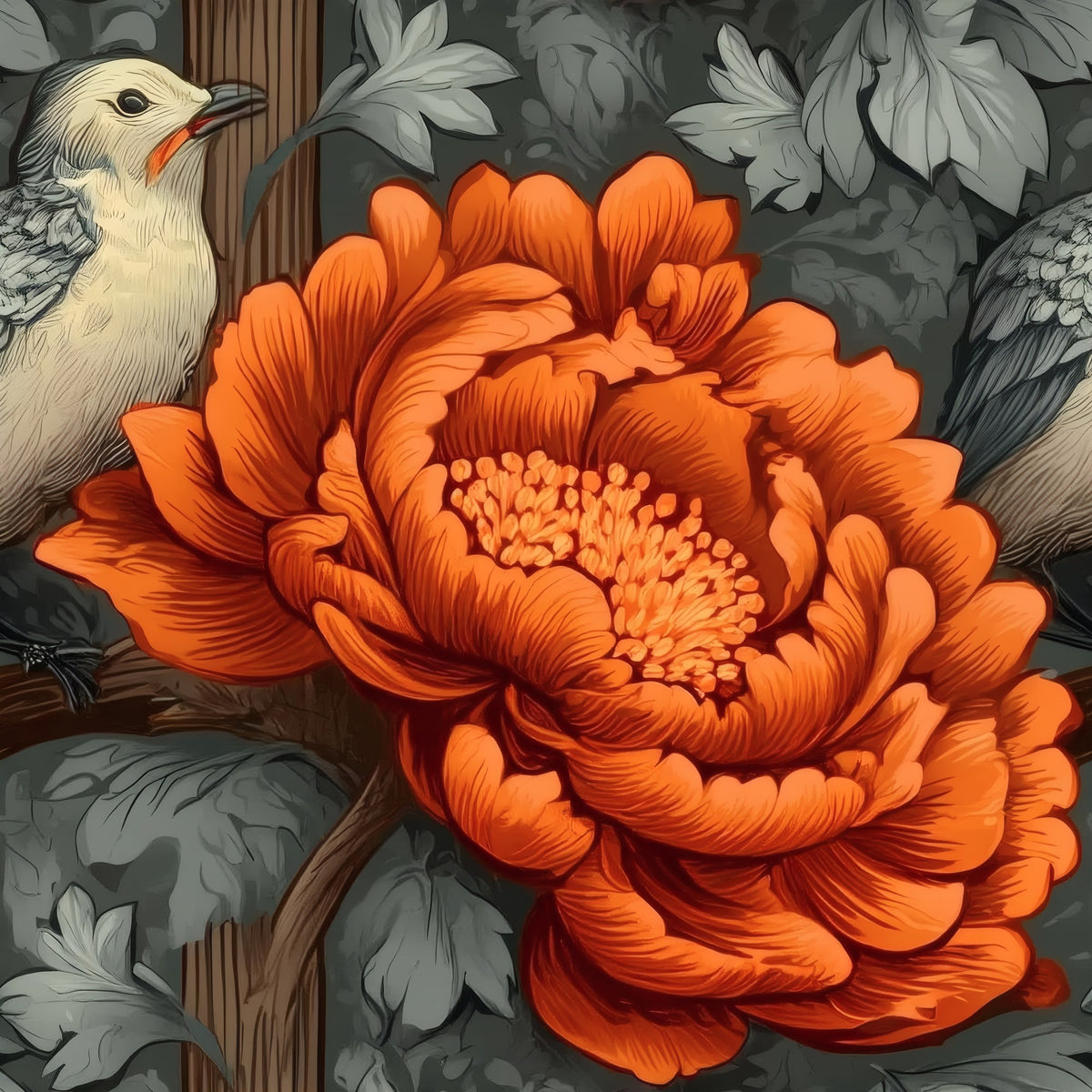 Perched Birds large scale wallpaper pattern repeat