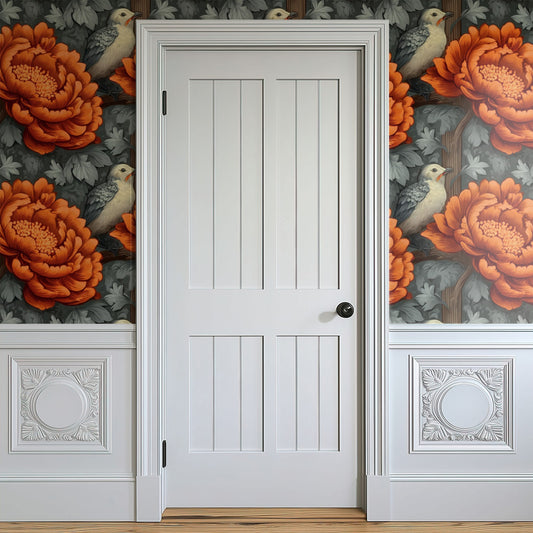 Perched Birds large scale wallpaper in a styled room