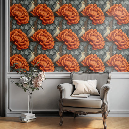 Perched Birds large scale wallpaper in a styled room