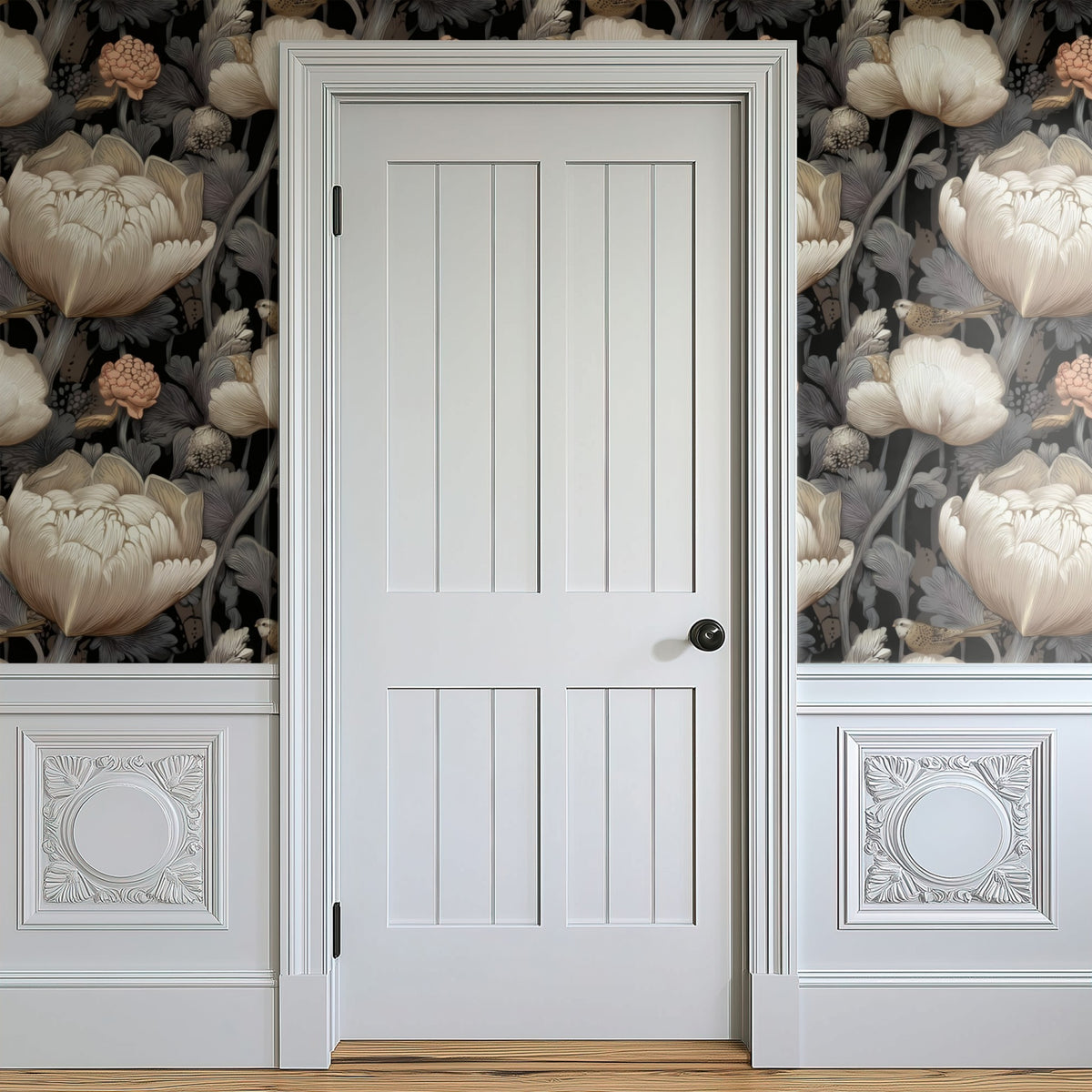 Perched Sparrow large scale wallpaper in a styled room
