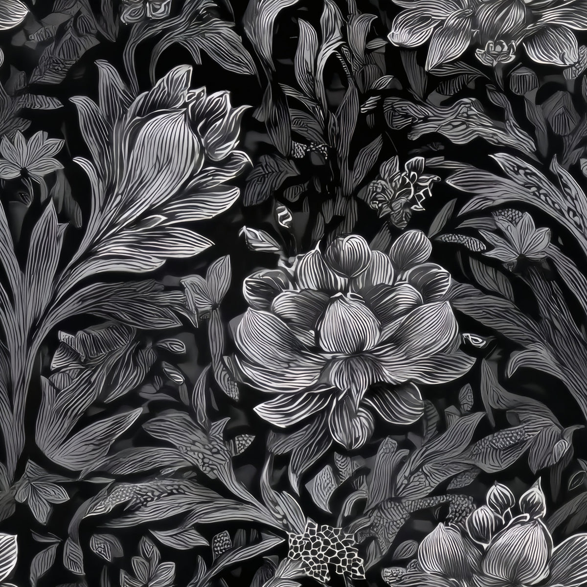 Pewter Damask large scale wallpaper pattern repeat