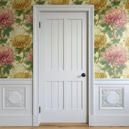 Pink Chrysanthemum large scale wallpaper in a styled room