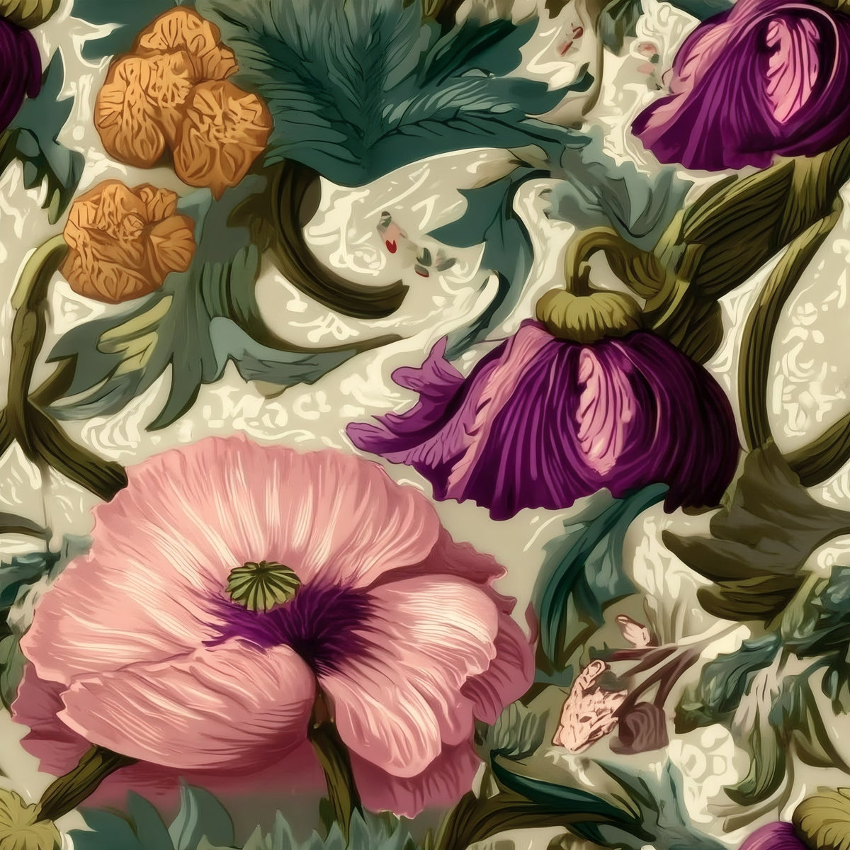 Pink Damask large scale wallpaper pattern repeat
