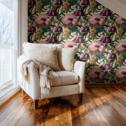 Pink Damask large scale wallpaper in a styled room