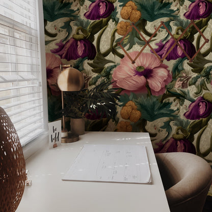 Pink Damask large scale wallpaper in a styled room