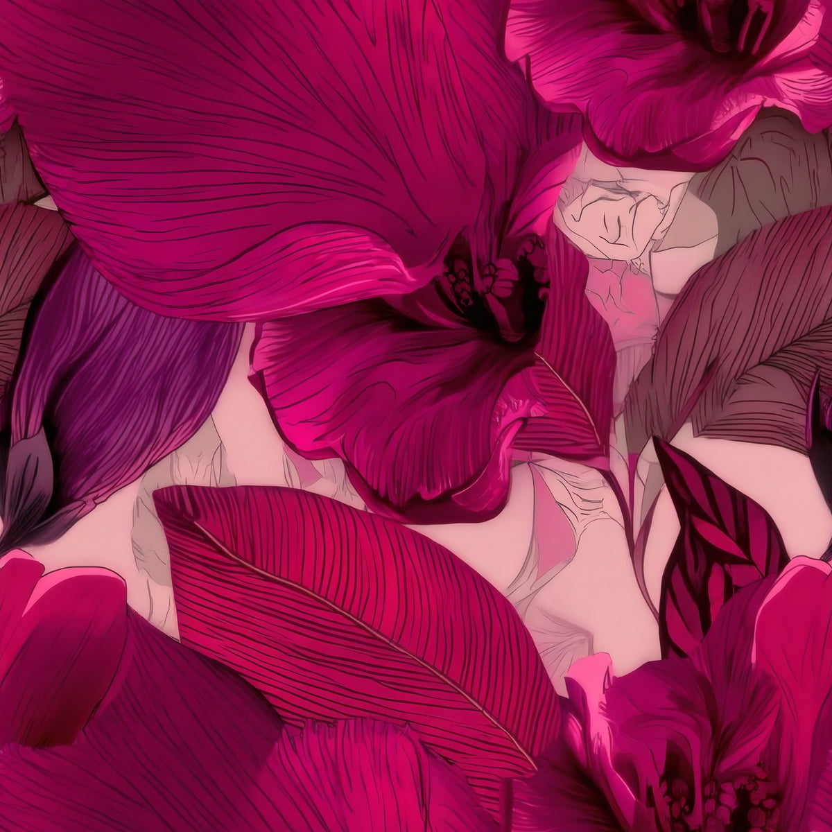 Pink Leaf large scale wallpaper pattern repeat