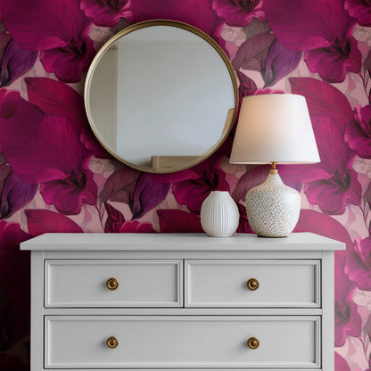 Pink Leaf large scale wallpaper in a styled room
