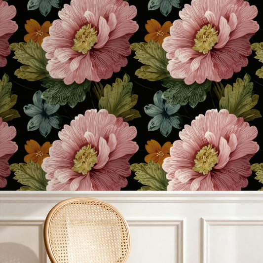 Pink Peony large scale wallpaper in a styled room