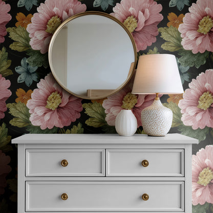 Pink Peony large scale wallpaper in a styled room
