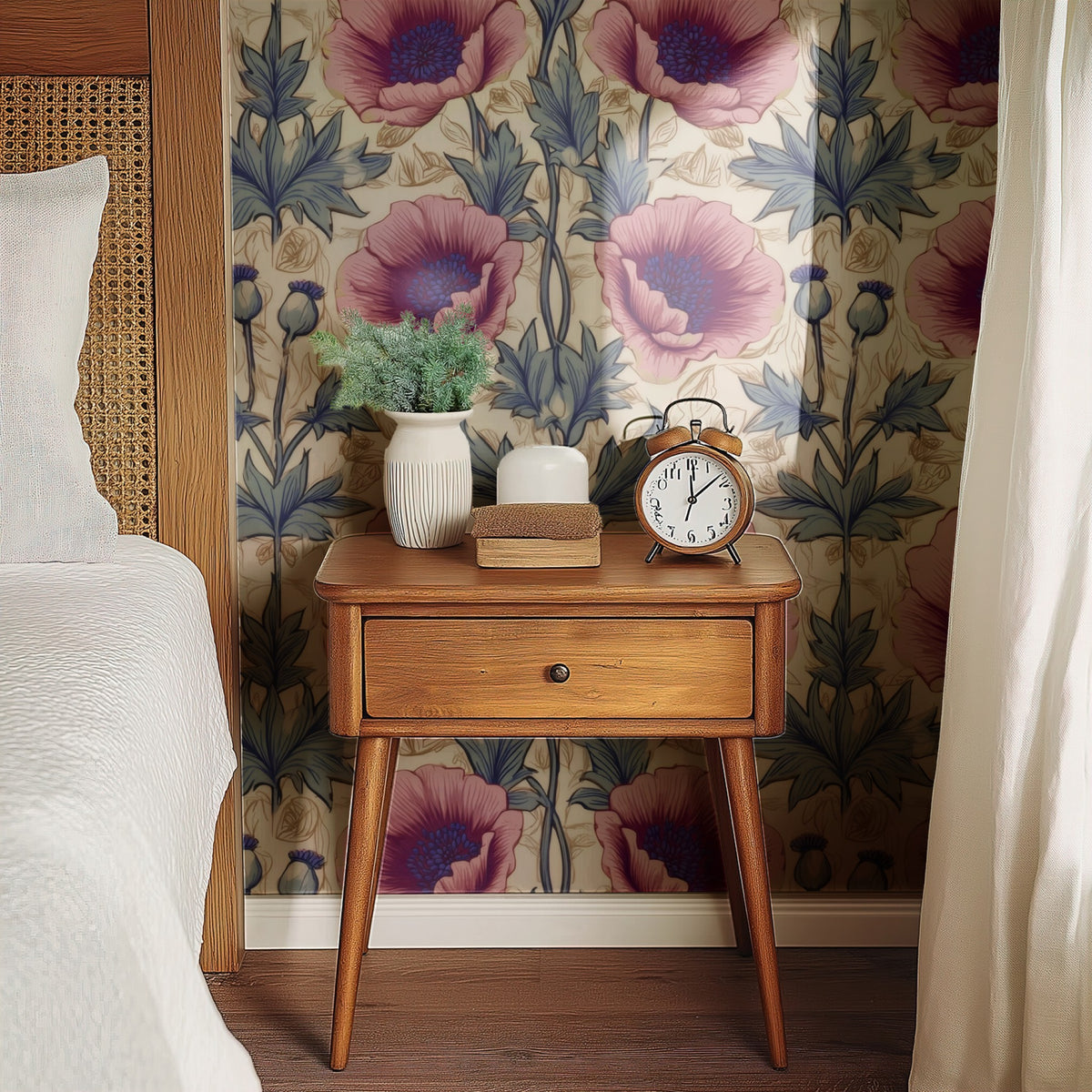 Pink Poppy large scale wallpaper in a styled room
