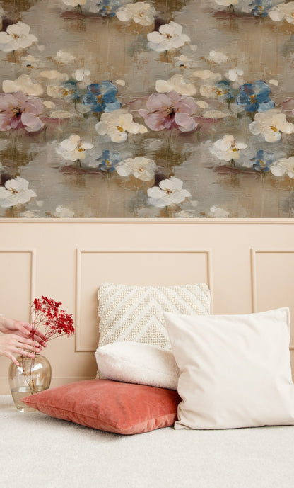 Plaster Petals large scale wallpaper in a styled room