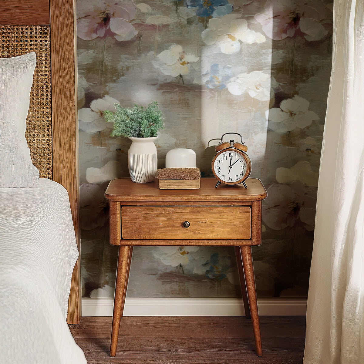 Plaster Petals large scale wallpaper in a styled room