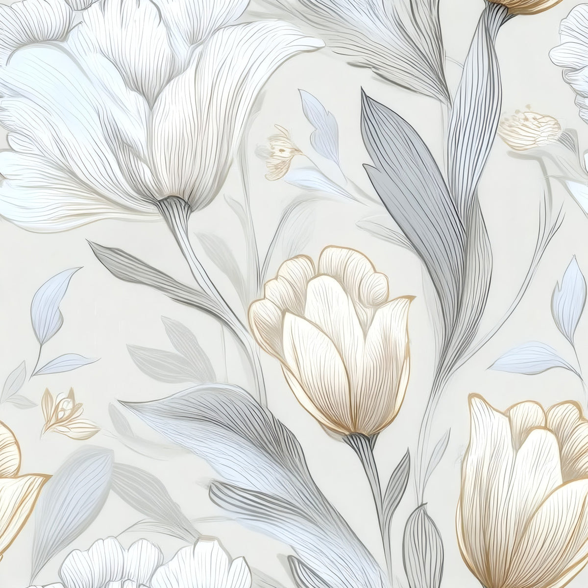 Platinum Tulip large scale wallpaper pattern repeat