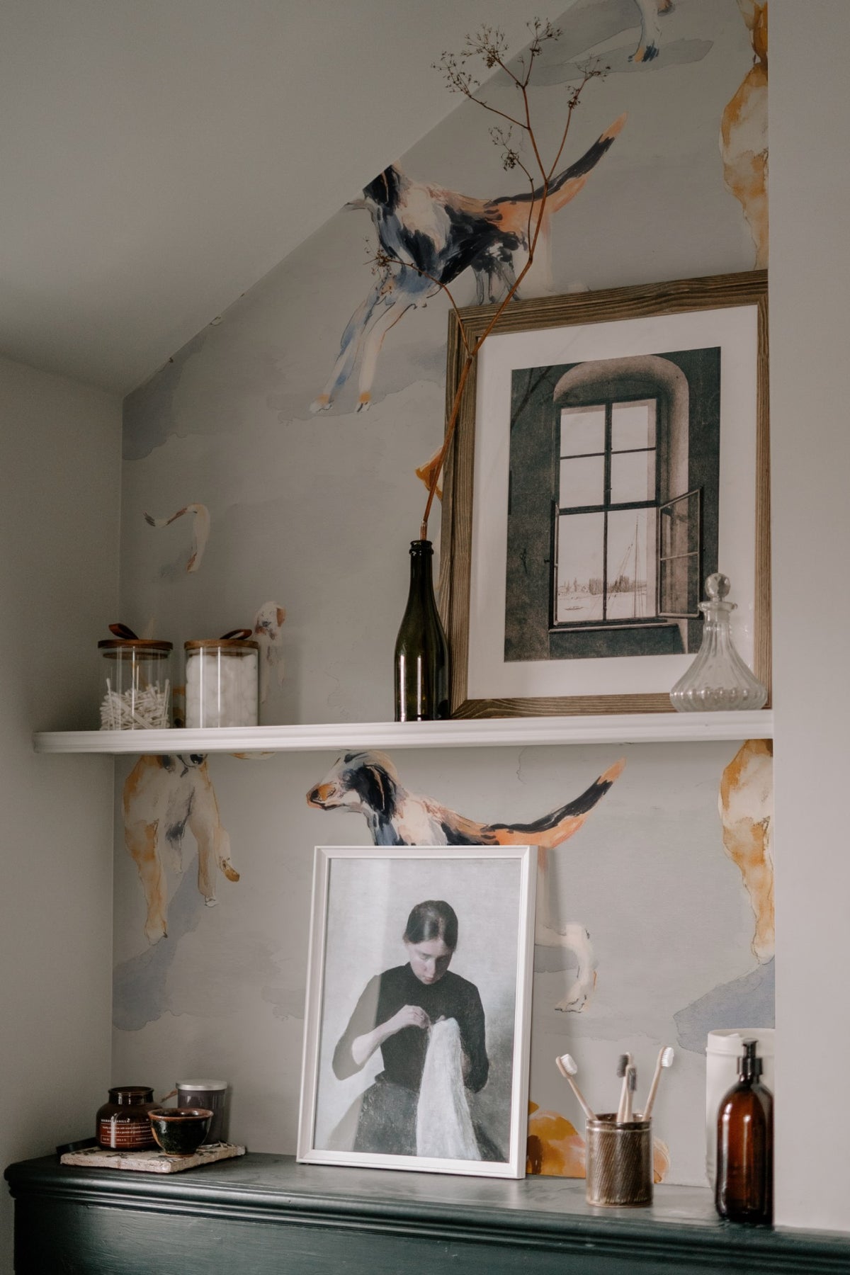Playful Paws large scale wallpaper in a styled room