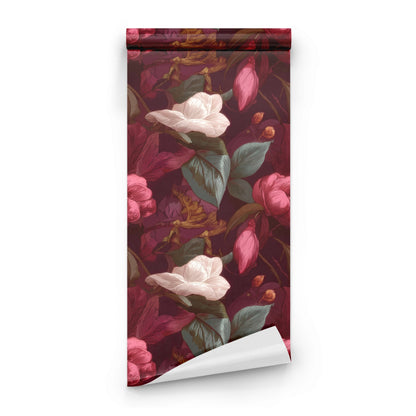 Roll of Plum Camellia large scale wallpaper